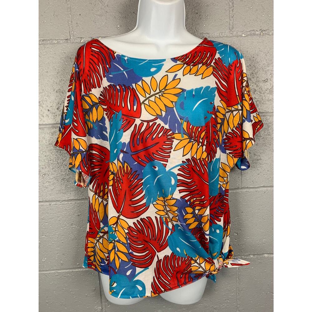 Vintage Vera Neumann Tropical Print Top, 80s Hawaiian Side Tie, M/L - Picture 5 of 10